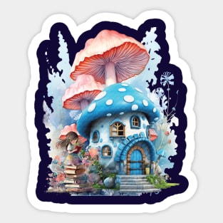 Tiny Girl and Mushroom House in Wonderland Sticker